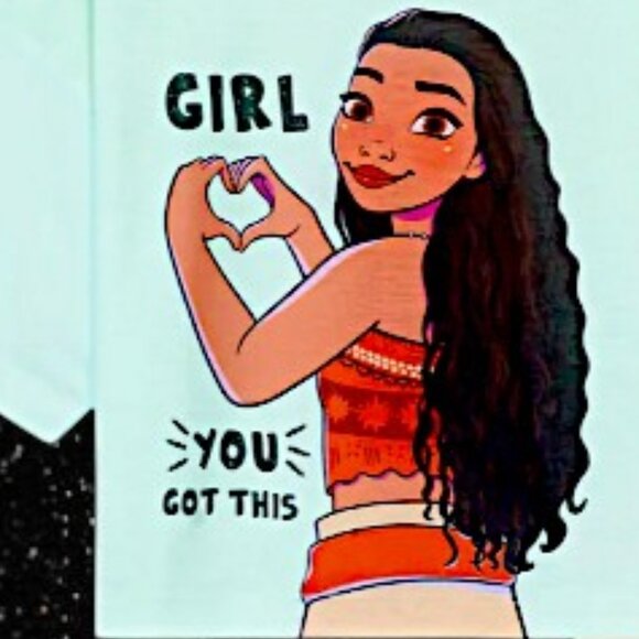 Disney Moana “Girl >YOU GOT THIS” Tropical Pajama Set Mint Tee & Coral Floral 4T - Picture 2 of 6